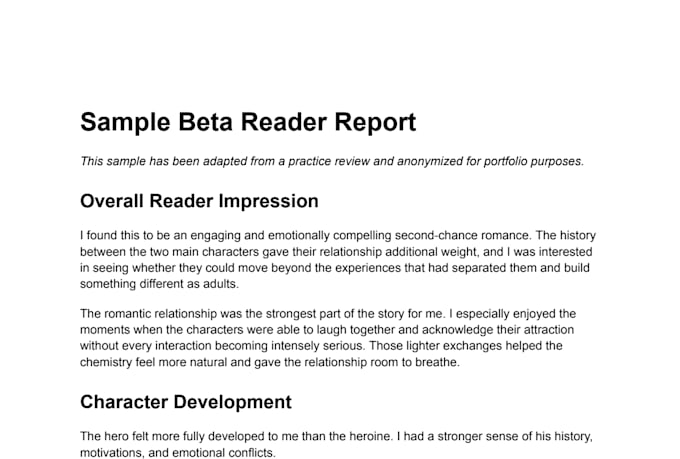 beta read your romance novel and provide reader feedback